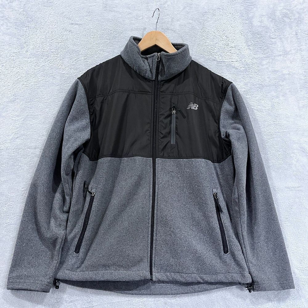 New Balance Jacket Mens Medium Gray Black Full Zip Fleece Zippered Pockets